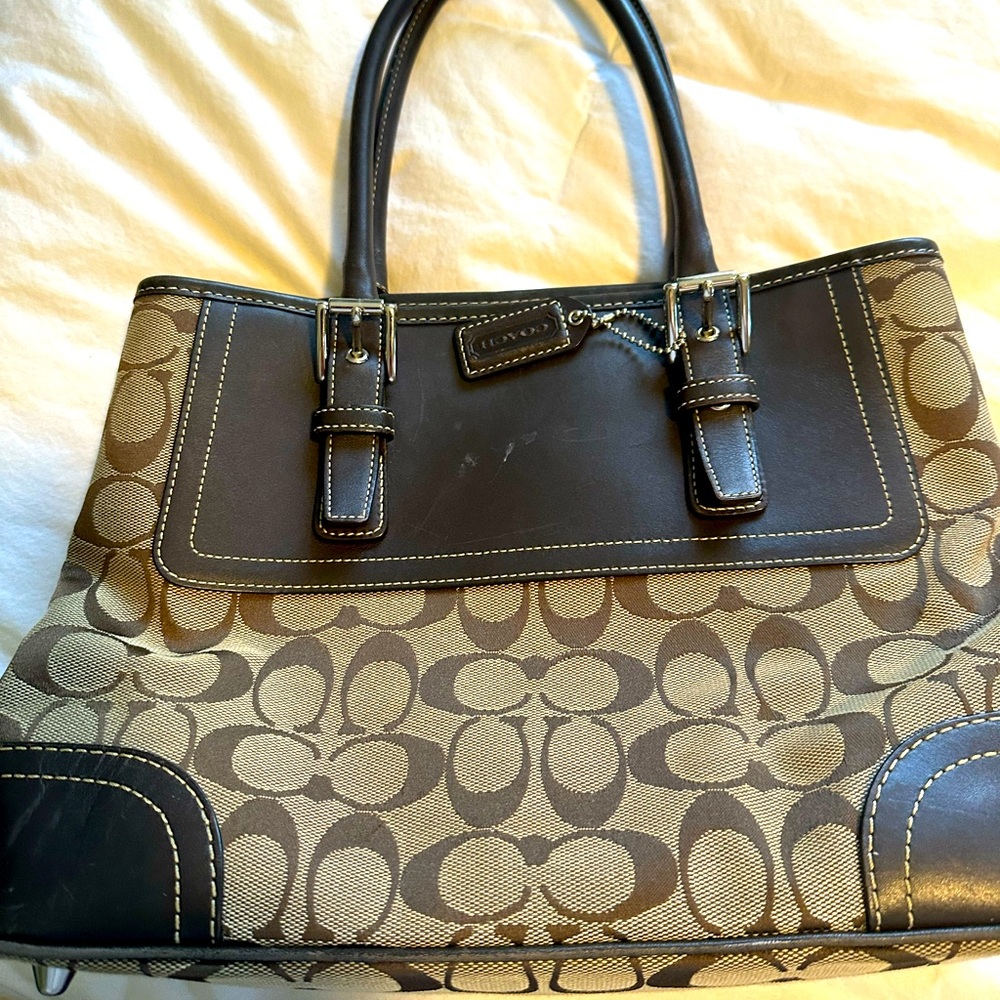 Coach Brown and Tan Shoulder Bag with Matching Wallet